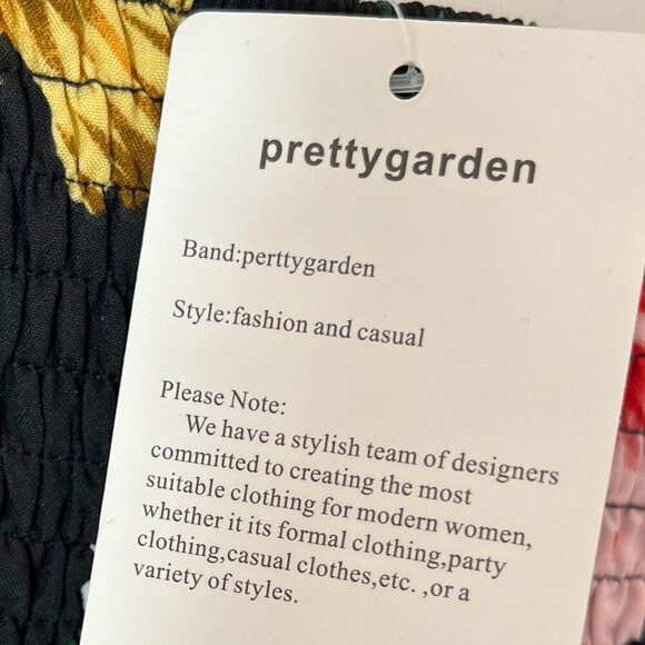 Pretty Garden Woman's Black Summer Floral Midi Smocked Bodycon Dress Sz XL - Picture 5 of 9